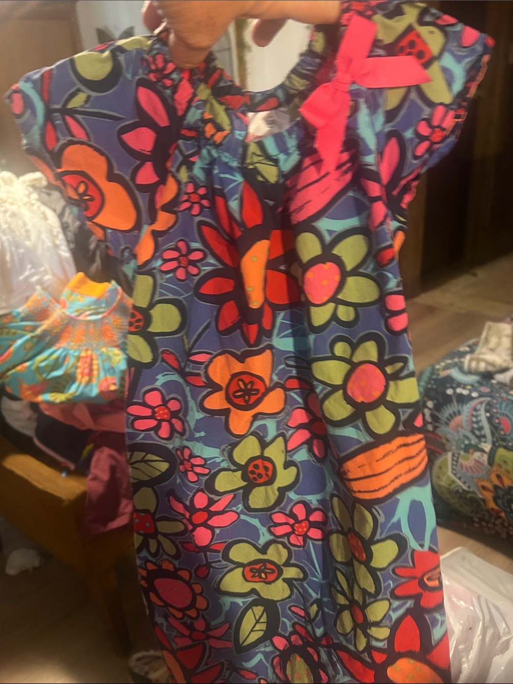 Hanna Andersson Navy Floral Dress with Pink & Orange Accents